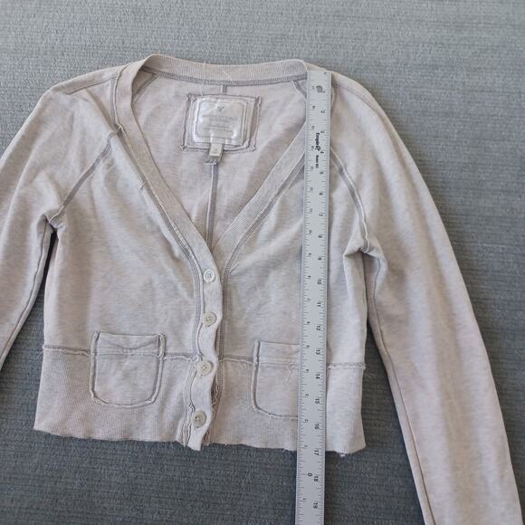 Y2K American Eagle Cardigan Sweater Women M Heather Gray Preppy Academia Knit - Picture 4 of 6